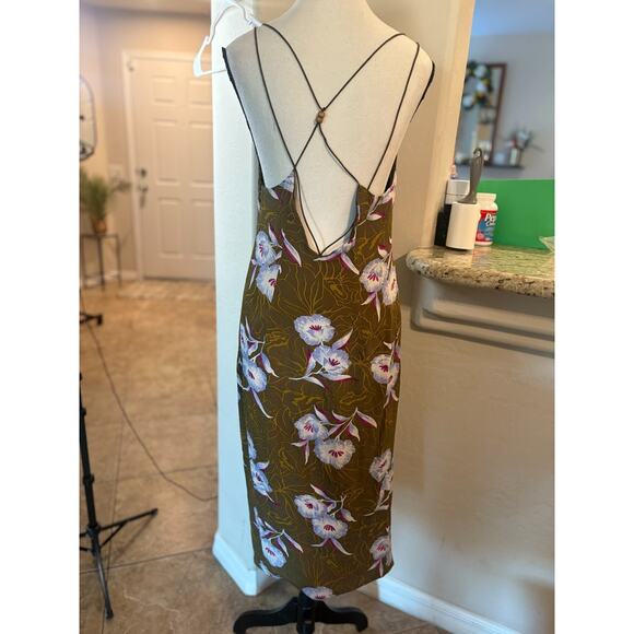 Silence + Noise Midi Strappy Back Green Floral Tropical Dress Size 6 - Picture 3 of 6